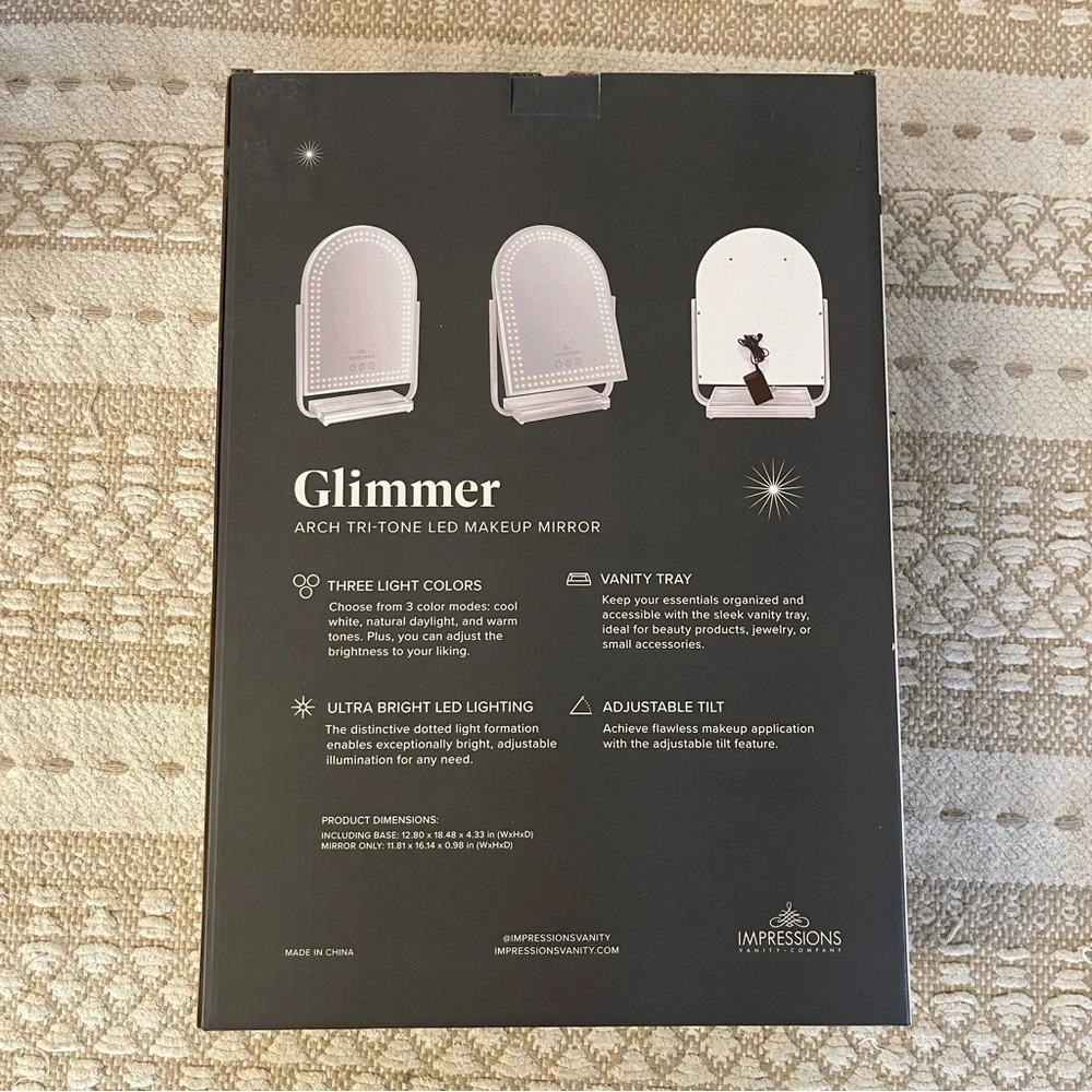 Impressions Glimmer arch tri-tone led touch vanity tray adjustable Makeup Mirror